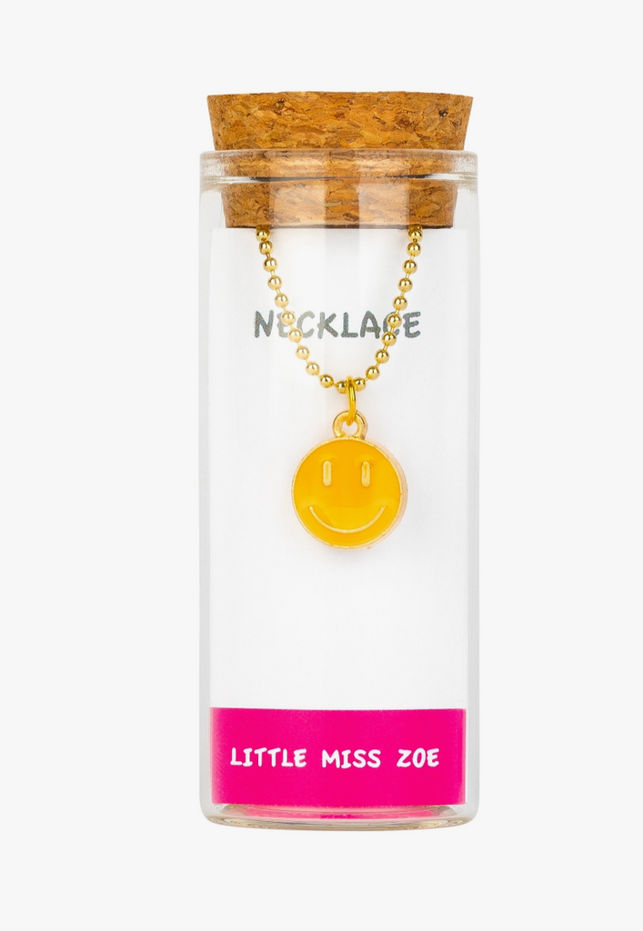 Yellow Smiley Face Necklace in A Bottle