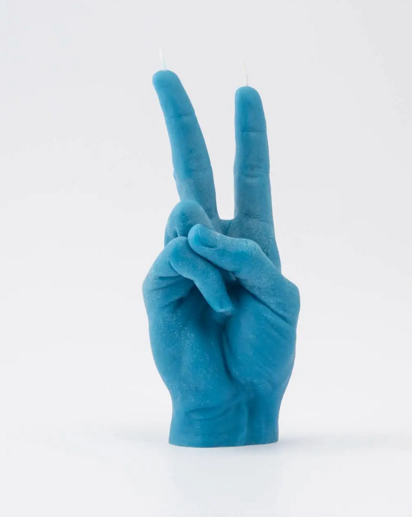 Neon Blue Peace Sign Candle