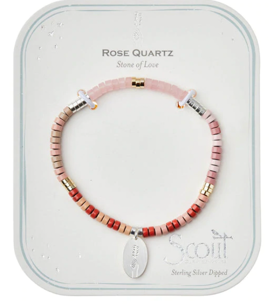 Rose Quartz/Silver- Stone Intention Charm Bracelet