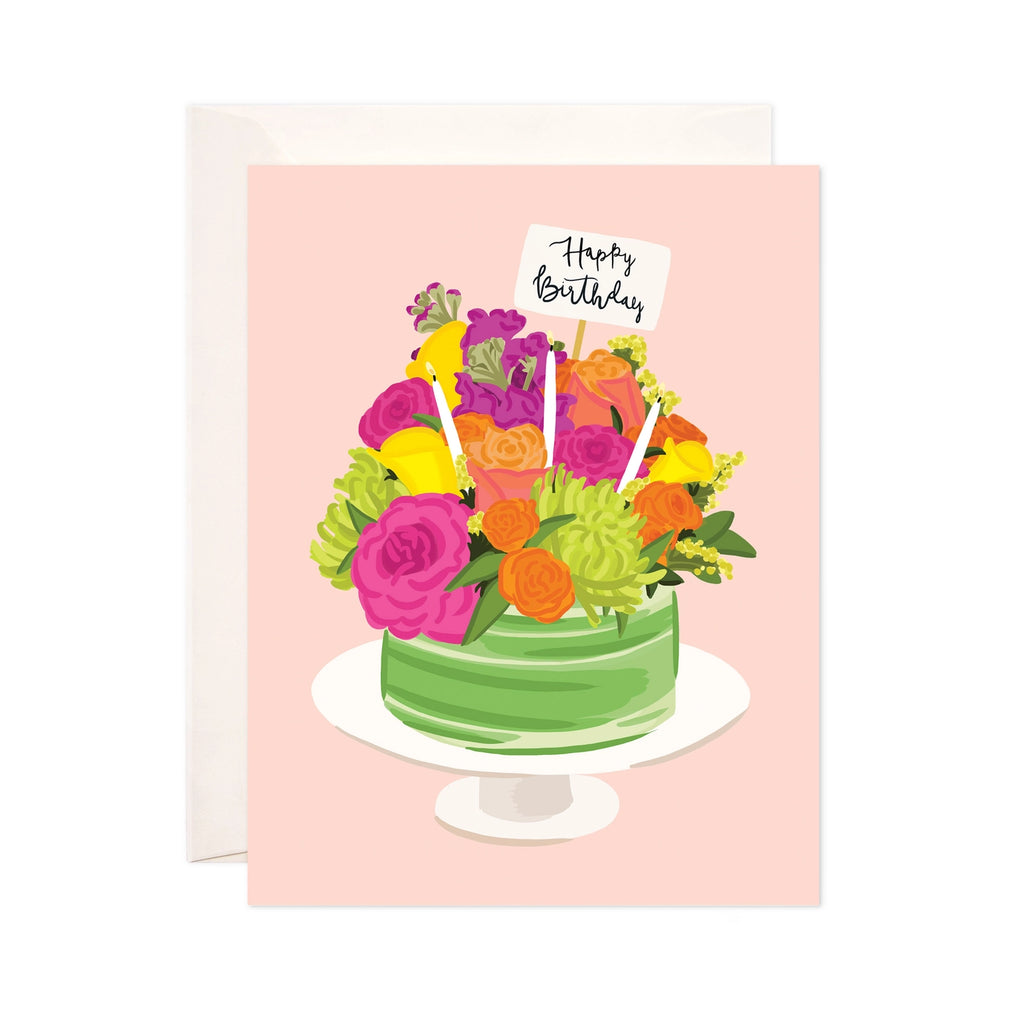 Floral Cake Greeting Card - Floral Birthday Card