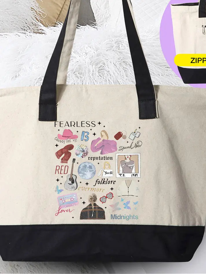 Taylor Era's Inspired - Pop Music Canvas Zipper Tote Bag