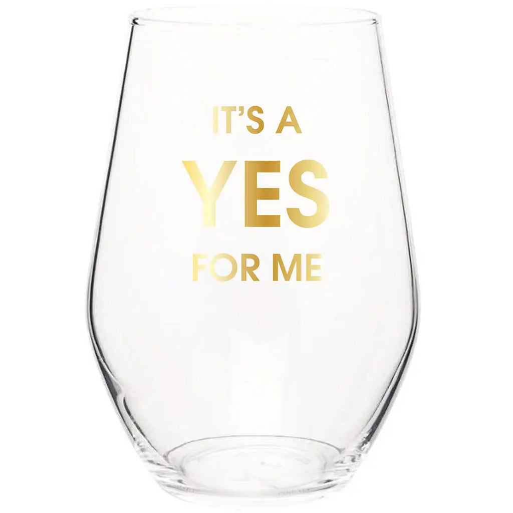 It's A Yes For Me - Gold Foil Wine Glass