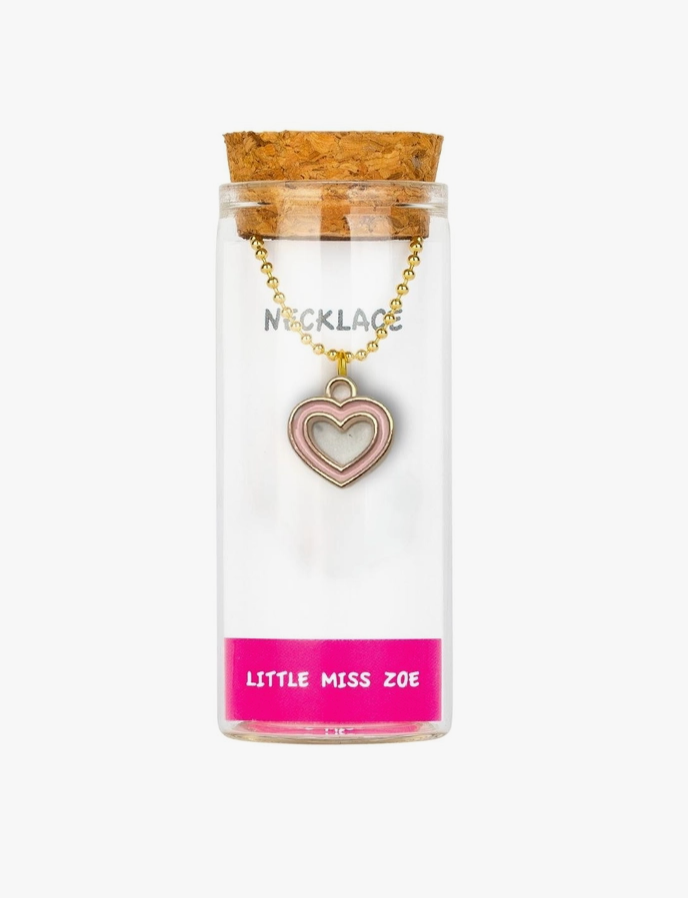 Pink Heart Necklace in A Bottle