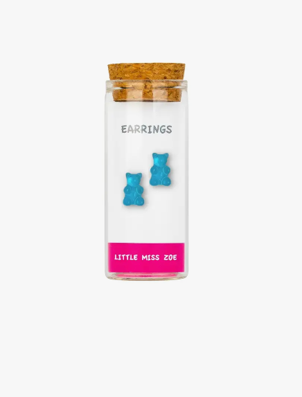 Blue Gummy Bear Earrings in A Bottle