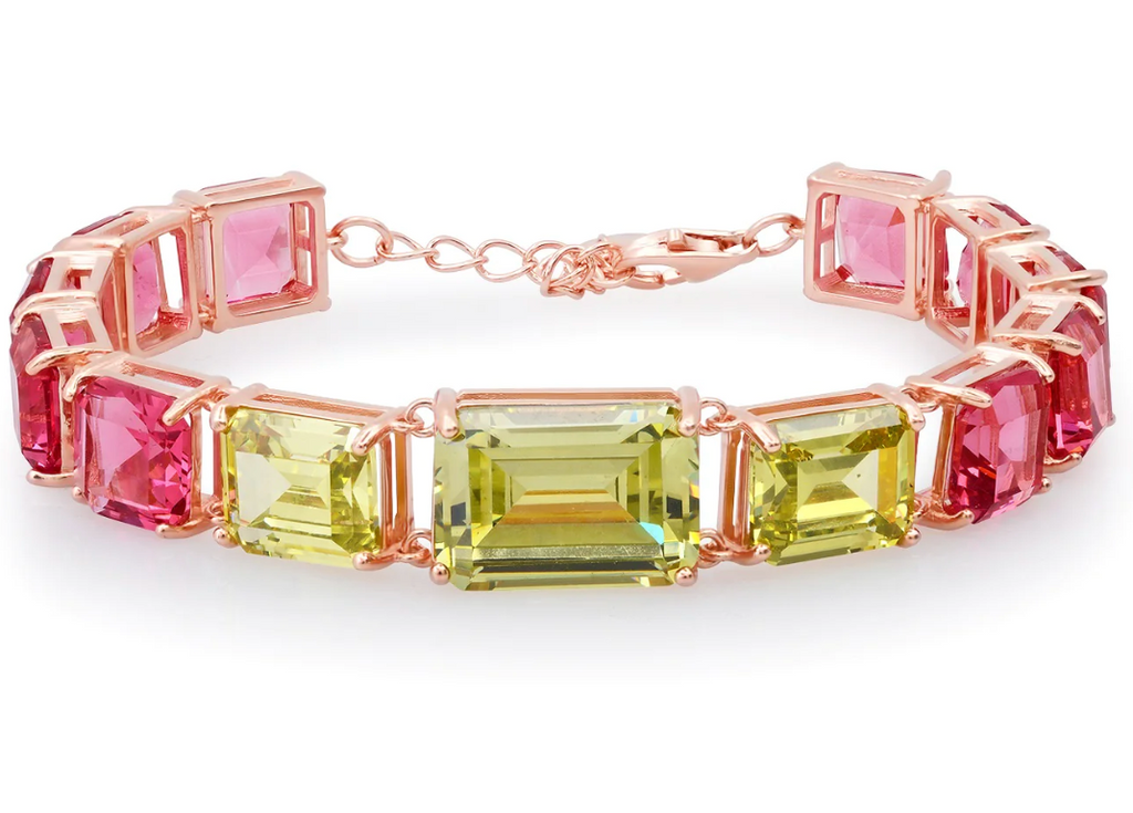 Pink Chunky Emerald Cut Glass Bracelet