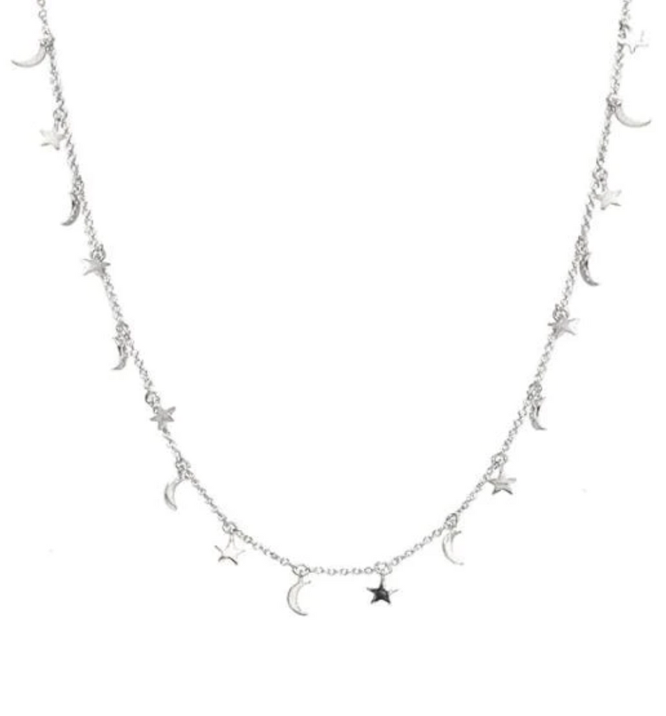 Silver Moon And Star Charm Necklace