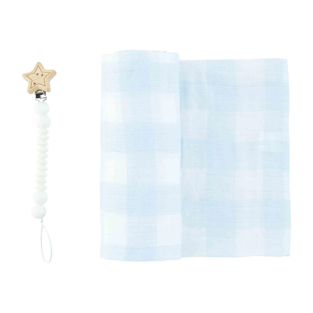 Blue Gingham Swaddle & Pacy Clip Sets