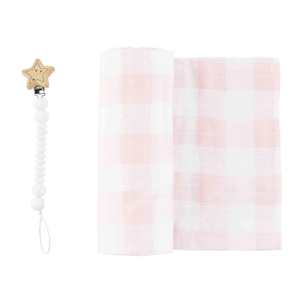 Pink Gingham Swaddle & Pacy Clip Sets