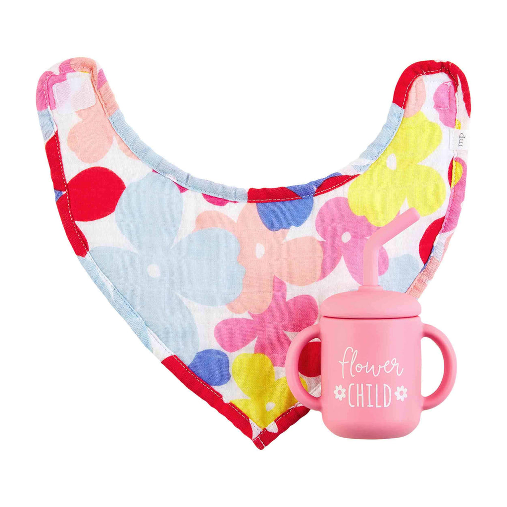 Floral Silicone Bib and Cup Set