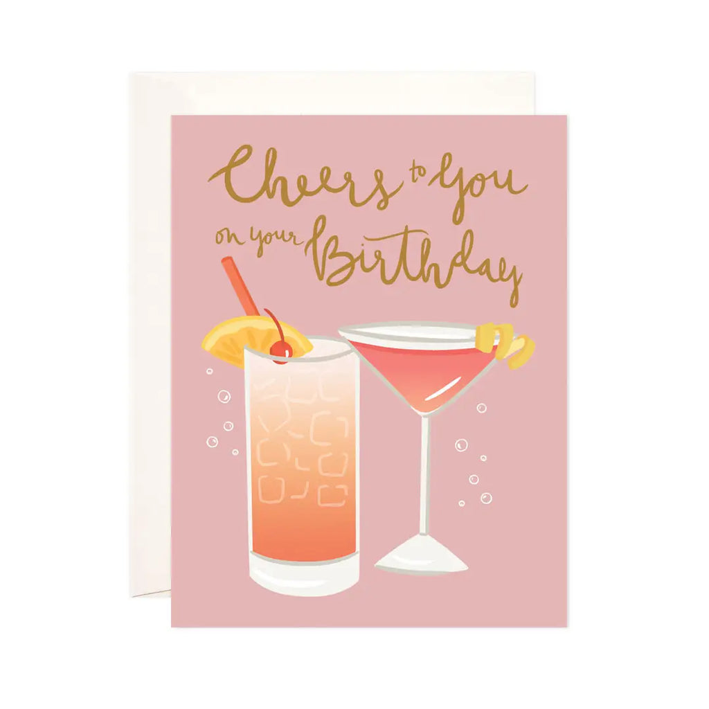 Pink Cheers Birthday Greeting Card - Birthday Card