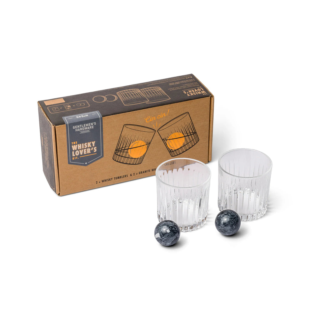 Whisky Tumbler Glasses & Ice Stones Set