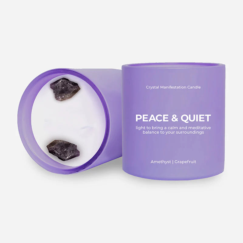 Peace & Quiet Crystal Manifestation Candle- Grapefruit Scented with Amethyst