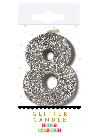 Silver Glitter Number Candles 0-9