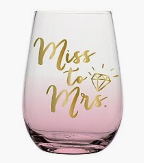 Miss to Mrs Stemless Wine Glass