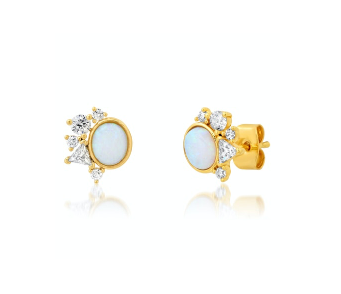 Dainty Opal and CZ Cluster Studs