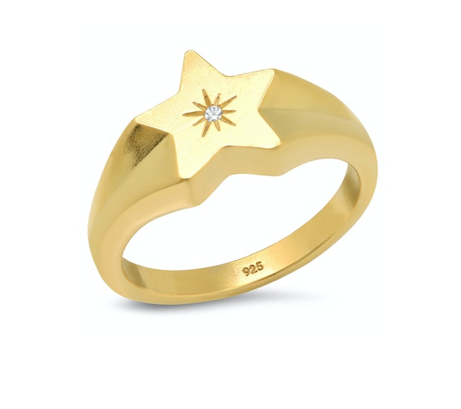 Star Signet Ring with CZ Accent