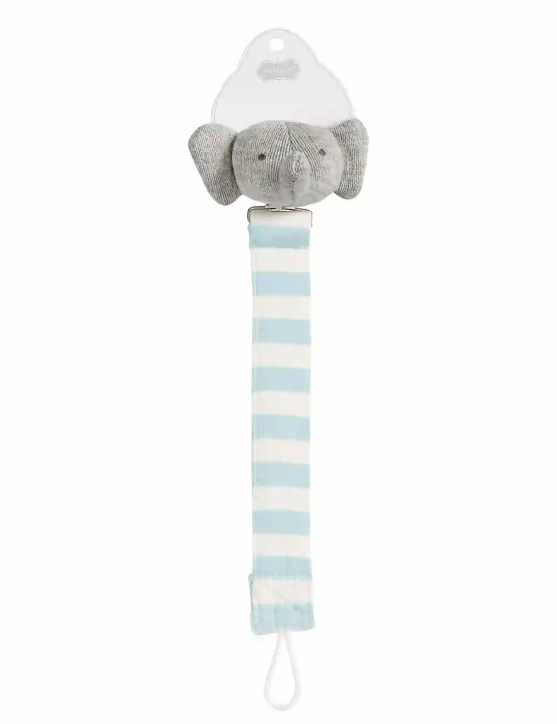Blue Elephant Knit Pacifier Clip