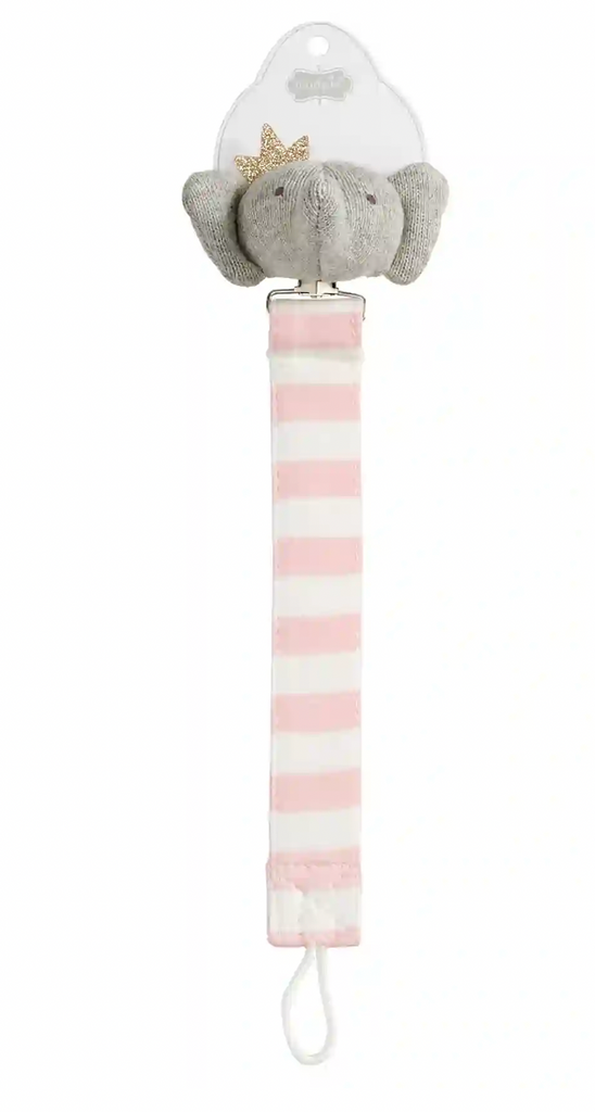 Pink Elephant Knit Pacifier Clip