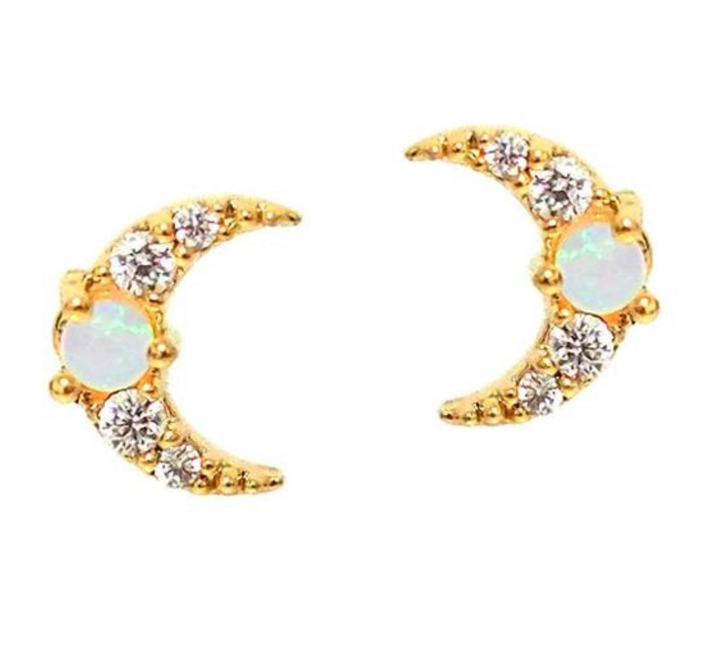 Moon Studs With Opal Center